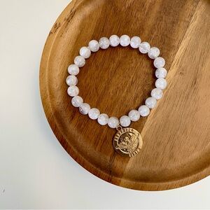 4/$15 White Beaded Gold Charm Stretch Bracelet